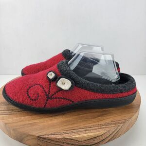 Acorn Womens Size 9.5-10.5 Red Dara Boiled Wool Slip On Comfort Mule Slippers